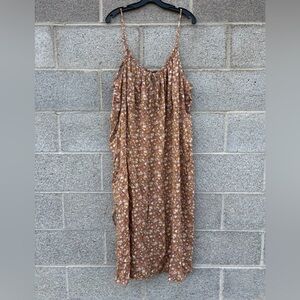 NWT Old Navy Women Petite XXL Cami Midi Dress Ditsy Floral Mustard Smocked Slit